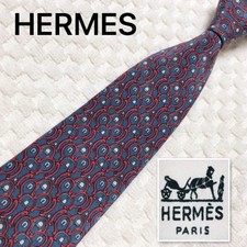 USED Tie HERMES Hermes tie all over pattern 100 silk made in France blue x