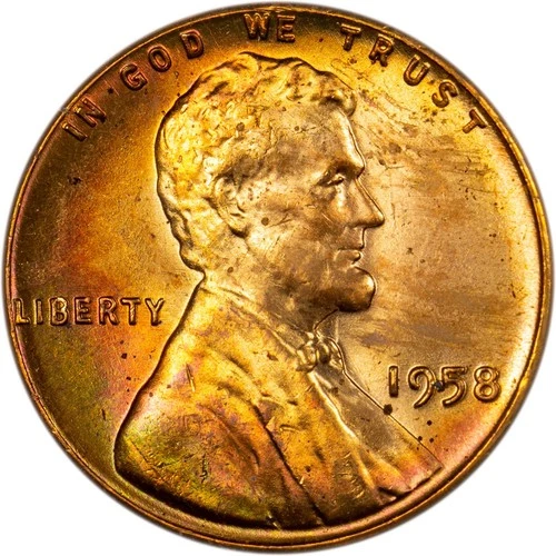 1958 Lincoln Wheat Cent - Nice Obverse Toning - Wayte Raymond - BU!