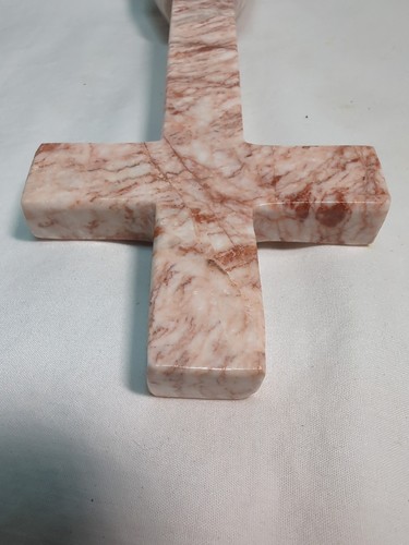 Rosen Travertin Stein handgeformtes Kreuz freistehend - Bild 7 von 10