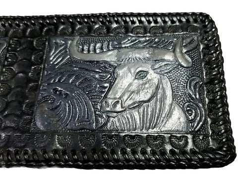 Handmade LONGHORN WALLET Genuine LEATHER with Edge LACING Mens Bi-fold Billfold - Picture 7 of 29