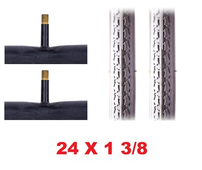 2x Luft Rollstuhl Reifen 24 x 1 3/8 grau 37-540 mit 2 Schläuchen Ersatzteile MPB