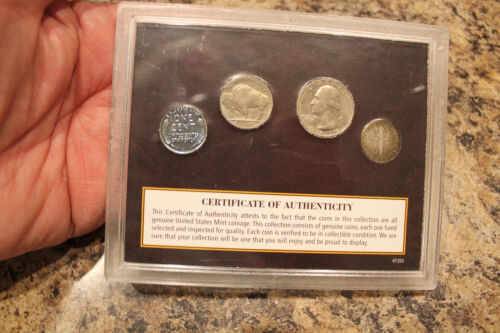 4-MONETE UNICHE DEL XX SECOLO, IN VETRINA PLASTICA, MERCURY DIME - Foto 2 di 2