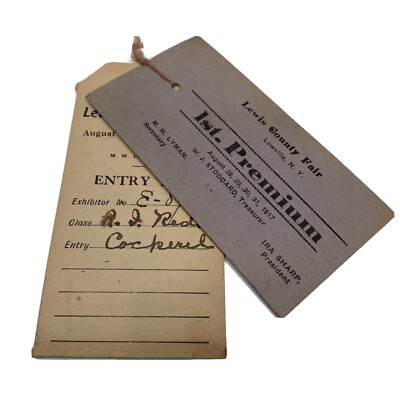 Antique 1917 Lewis County Fair Lowville New York Entry Tags Tickets Lot