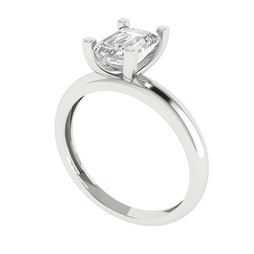 1 tcw Emerald Cut Engagement Ring for Women, 14K White Gold Clear Promise Ring - Picture 2 of 11