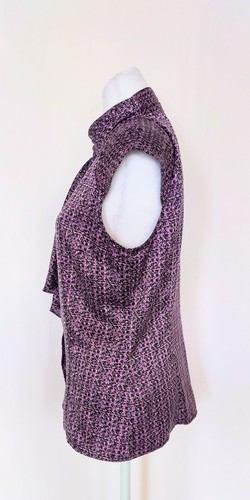 Worthington Print Cap Sleeve Jabot Ruffle Collar Career Blouse Purple Size Small - Picture 4 of 8