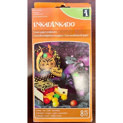 Inkadinkado Clear Halloween Stamps Paper Sculptures Craft Kit Cat & Owl 60-31225
