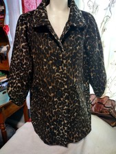 Hazel Black Brown Tan Leopard Coat Jacket Puff Sleeve Women's Size L. E13