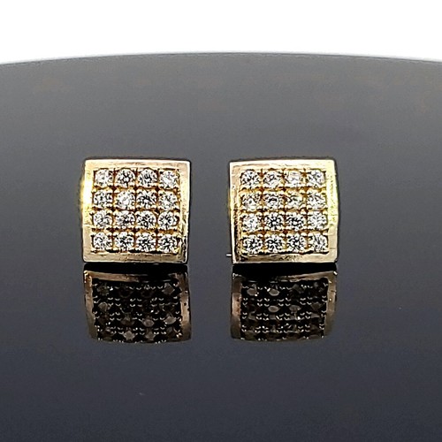10K Solid Yellow Gold Cluster Cz Square Earrings for Girls womens