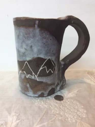 Vintage Large Signed Brown Drip Glazed Pottery Art Mug SS