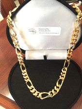 BIG 12mm  14K GOLD CLAD  FIGARO CHAIN NECKLACE 30in 100 GRAM + BONUS!