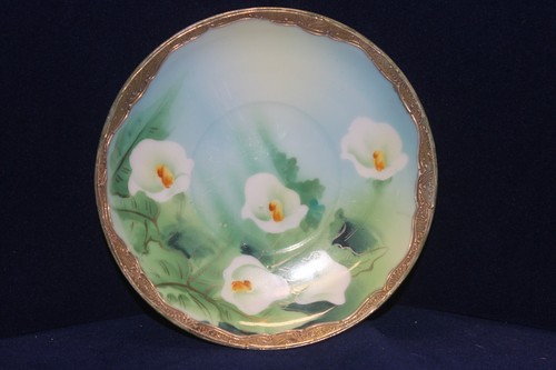 Splendido antico set tazze e piattini Nippon HP, gigli di calla, oro dorato, Moriage - Foto 2 di 23