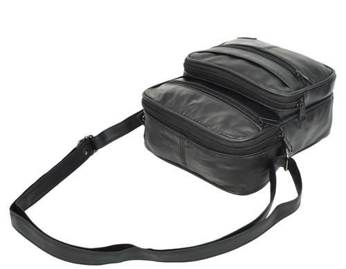 Mens Soft Leather Cross Body Messenger Travel Pouch HLG154 Black - Picture 7 of 8