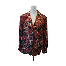E J Harper Vtg Floral Blouse Multicolor Women Sz 12 Button Up Satiny  Silky New