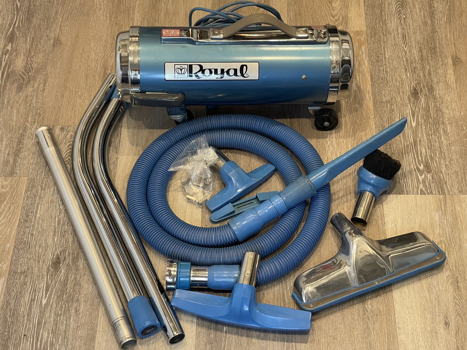 Vintage 1960’s Royal Canister Vacuum Blue Model 401 w/ ALL Attachments