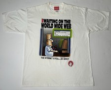 VTG Dilbert Waiting On The World Wide Web T-Shirt Mens XL Internet Tech Comics