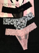 NWT VICTORIAS SECRET Soft Stretch Floral Lace Thong Panties -LOT OF 3- Sz M NEW