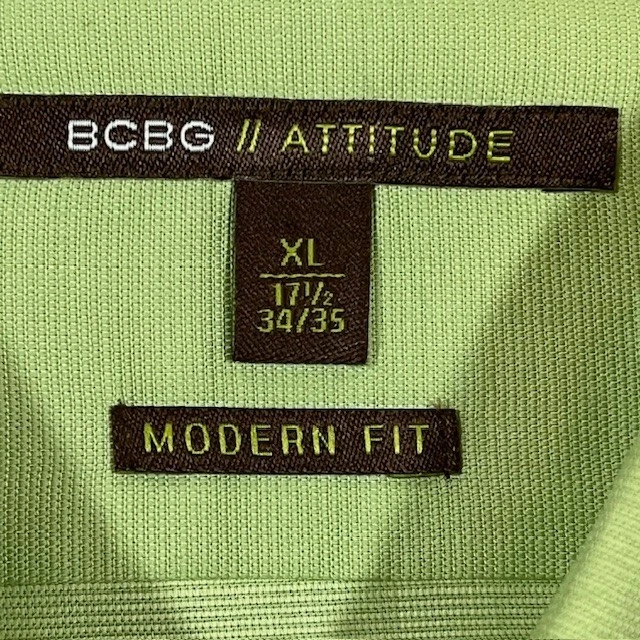 BCBG Attitude Dress Shirt Men's 17.5 34-35 NWT Green Long Sleeve Button-Up - Image 2 of 4