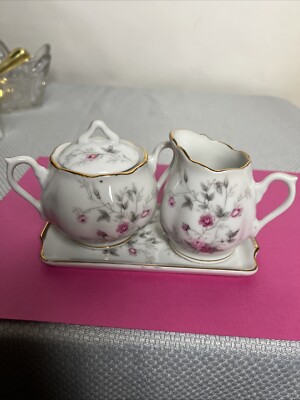 Napco Cream And Sugar With Tray Numbered IDD5418 Hand Painted No Chips Or Cracks