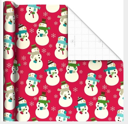 Hallmark Wrapping Paper Christmas Snowman on Red 90 sq ft Jumbo Roll Holiday - Picture 2 of 6