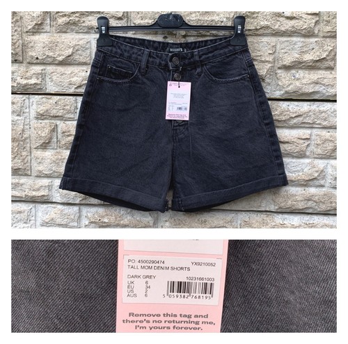 New Tags Ladies Missguided Tall Black Button Fly Denim Shorts UK 6 - Picture 2 of 10