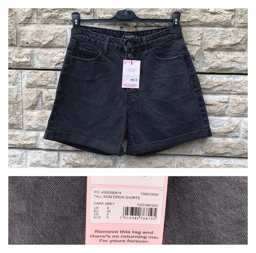 New Tags Ladies Missguided Tall Black Button Fly Denim Shorts UK 6 - 第 1/10 張圖片