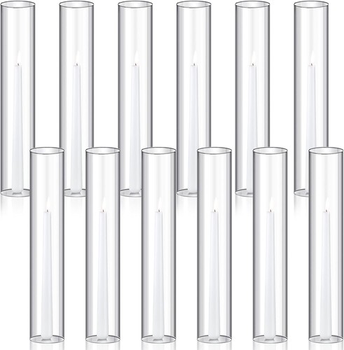 12 Pcs Hurricane Candle Holder Sleeve Bottomless Glass Cylinder Candleholder