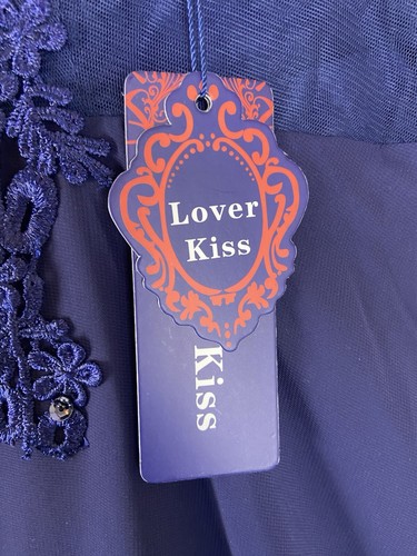 LOVER KISS Navy Blue Formal Lace Chiffon Dress Size 18W Bling MOB NWT - Picture 5 of 7