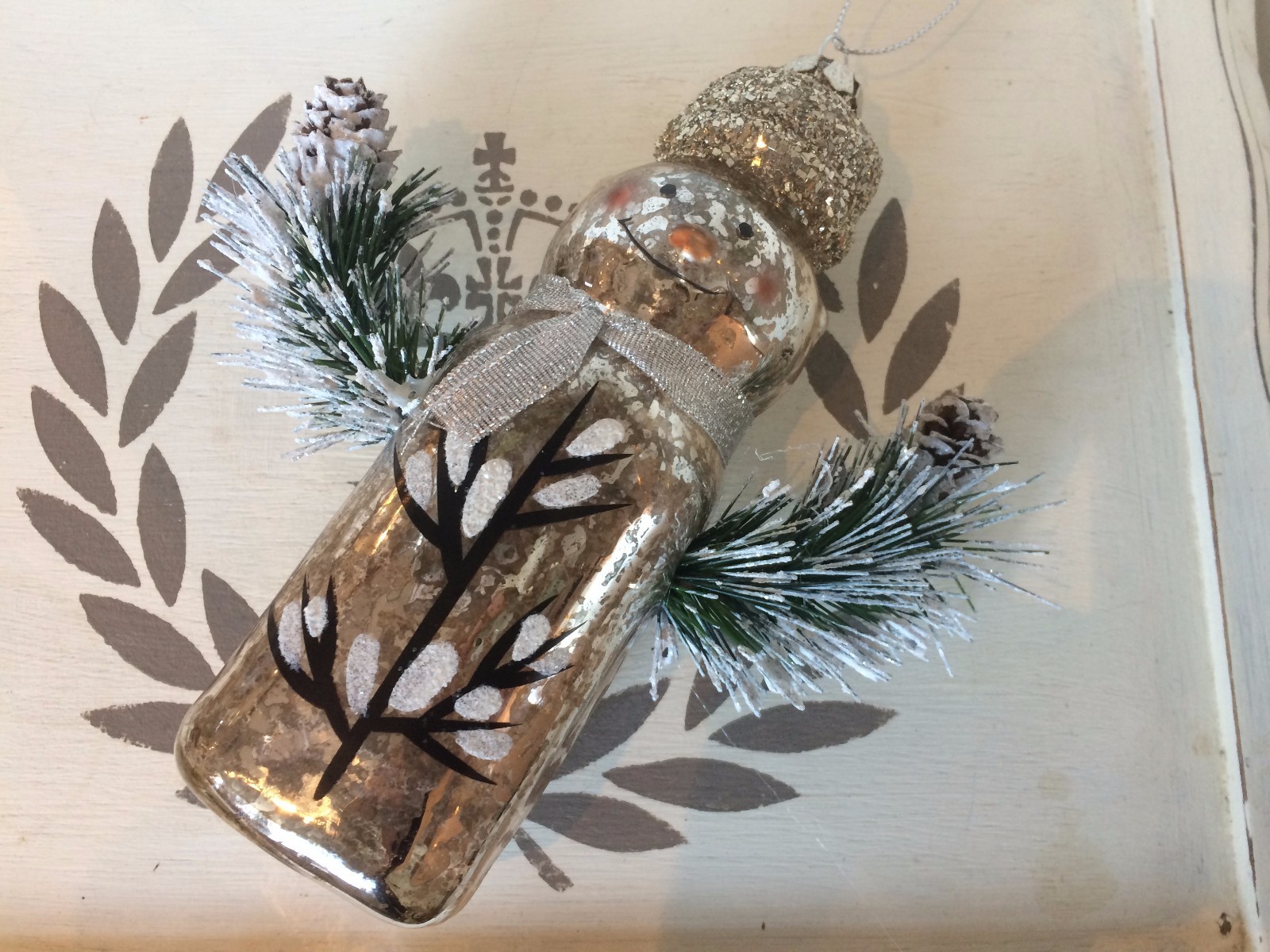 Glass large SNOWMAN vintage style Christmas tree GLASS BAUBLE decoration