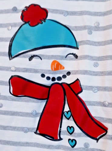 1989 Place Child's Colorful Snowman On Grey & White Long Sleeved Striped Shirt L - Picture 2 of 7