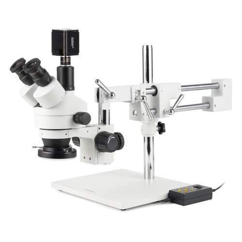 AmScope 7X-90X Trinocular Stereo Boom LED Microscope 8MP HDMI/WiFi/LAN Camera - Picture 1 of 16