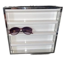 Retail Chrome Tabletop Display w/White Shelves 12x12”– for Glasses Wallets Acces