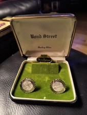 Men's, cufflink set, Silver Tone Round Design