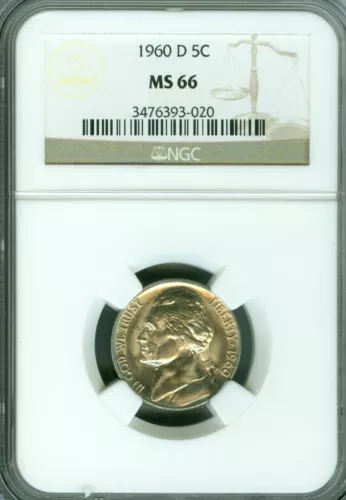 1960 D JEFFERSON NICKEL NGC MS66 2nd FINEST REGISTRY   *