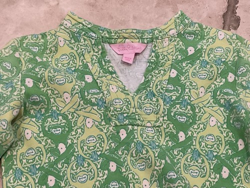 Lilly Pulitzer Green Monkey Pullover V Neck Shirt;Girls Size 7 - Picture 3 of 9