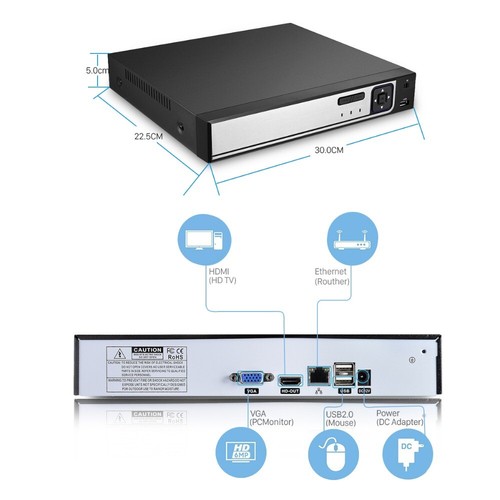 H.265 9CH 8MP/1080P Überwachung HDMI Netzwerk Videorecorder IP Kamera NVR - Bild 4 von 10
