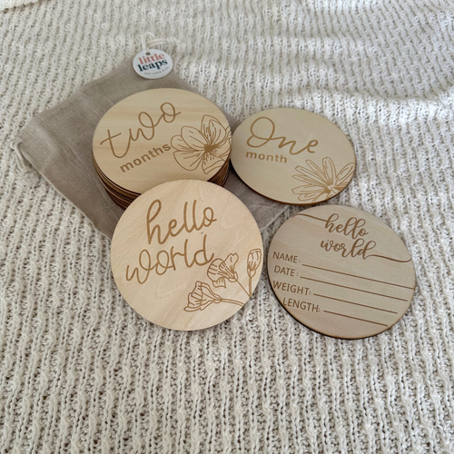 Bouquet Wooden Milestone Card 13/14pc Set Newborn Baby Birth Monthly Age Disc - Picture 4 of 26