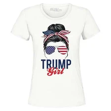 I'm A Trump Girl Women's T-Shirt American Flag Bandana Sunglasses Shirt