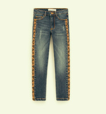 Zara Kids Girls Slim Fit Jeans With Side Animal Print Stripe 6 years Blue