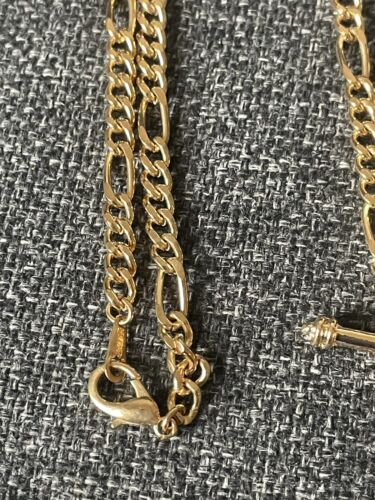 New 9ct 9k GOLD Plated 18.75" Figaro Chain 5mm T Bar Pendant Necklace 16.7g - Picture 15 of 22