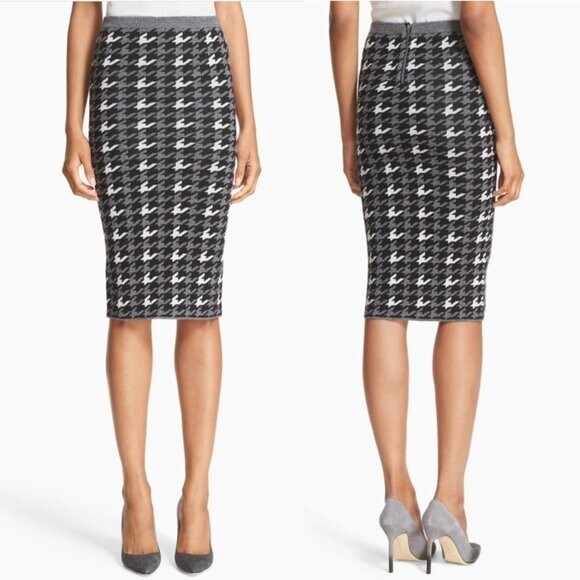 NWT ALICE OLIVIA Skirt Delphie Wool Knit Houndstooth Pencil