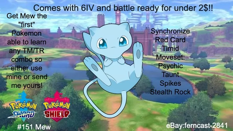 Shiny Mew 6IV Pokemon Let's Go Sword/shield Fast 