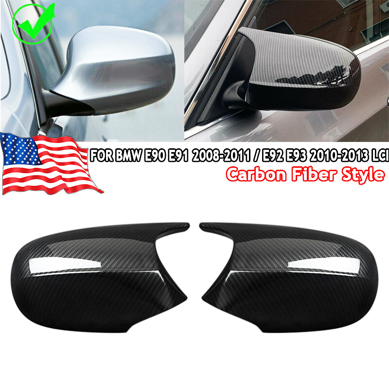 X AUTOHAUX Carbon Fiber Mirror Covers For BMW E90 2005-2008 – Pair Of Exterior Rear View Mirror Caps - View #3