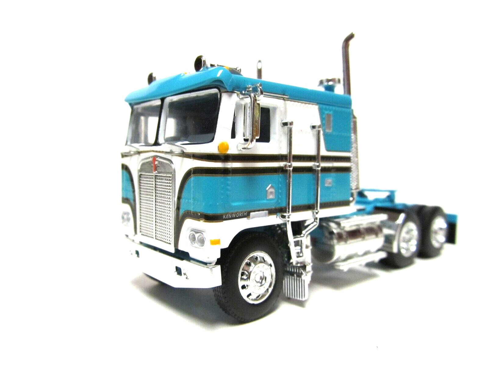 DCP / FIRST GEAR 1/64 SCALE KENWORTH K-100 FLAT TOP, TEAL & WHITE, BLACK STRIPES