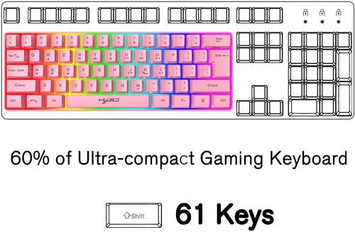 Gaming Keyboard 60% 61 RGB Rainbow LED Backlit USB Wired For Mac and Windows PC - Imagen 11 de 26
