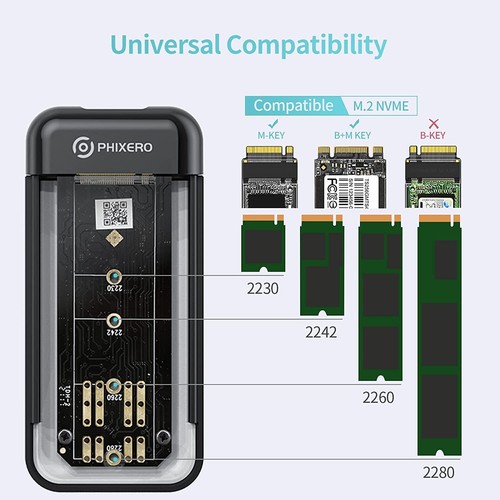 PHIXERO RGB M.2 Nvme SSD Enclosure Reader External USB 3.2 Gen 2 Type C 10Gbps - Afbeelding 5 van 11