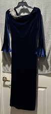 Shein Blue Formal Long Dress - Flowered Collar - Long Sleeve - Size 6