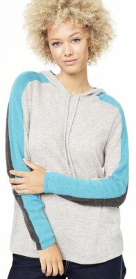 Charter Club 100% Cashmere Sweater Gray Color Block Hoodie  Plus 3X NWT FABULOUS