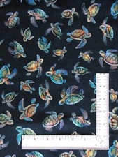 Sea Turtle Toss Fabric Ocean Turtles Navy Endless Blues QT Cotton By The Yard