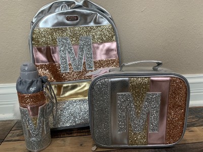 rose gold foil initial backpack
