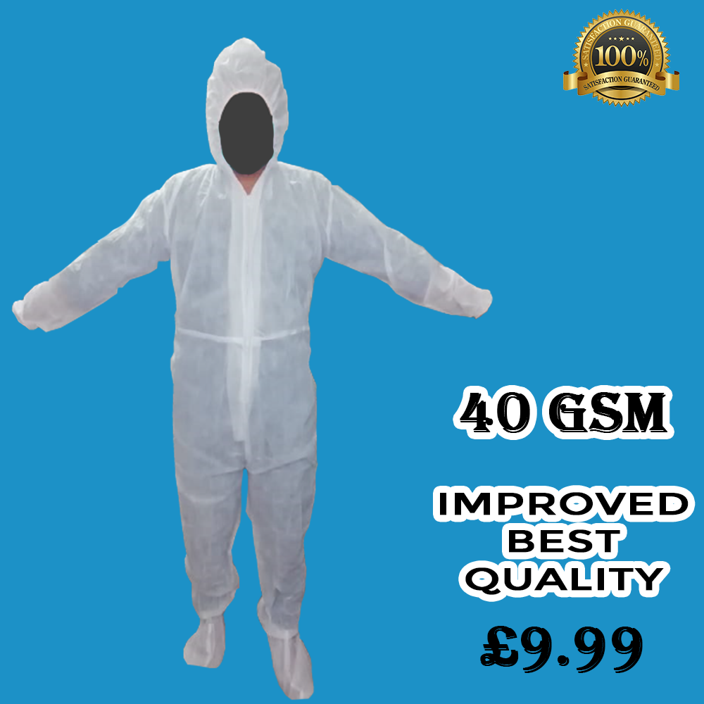 UK Disposable Coveralls White Hood Boiler Suit Painters Protective